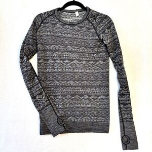 Lululemon Rest Less Pullover Top Heathered Black Colorway Thumb Holes